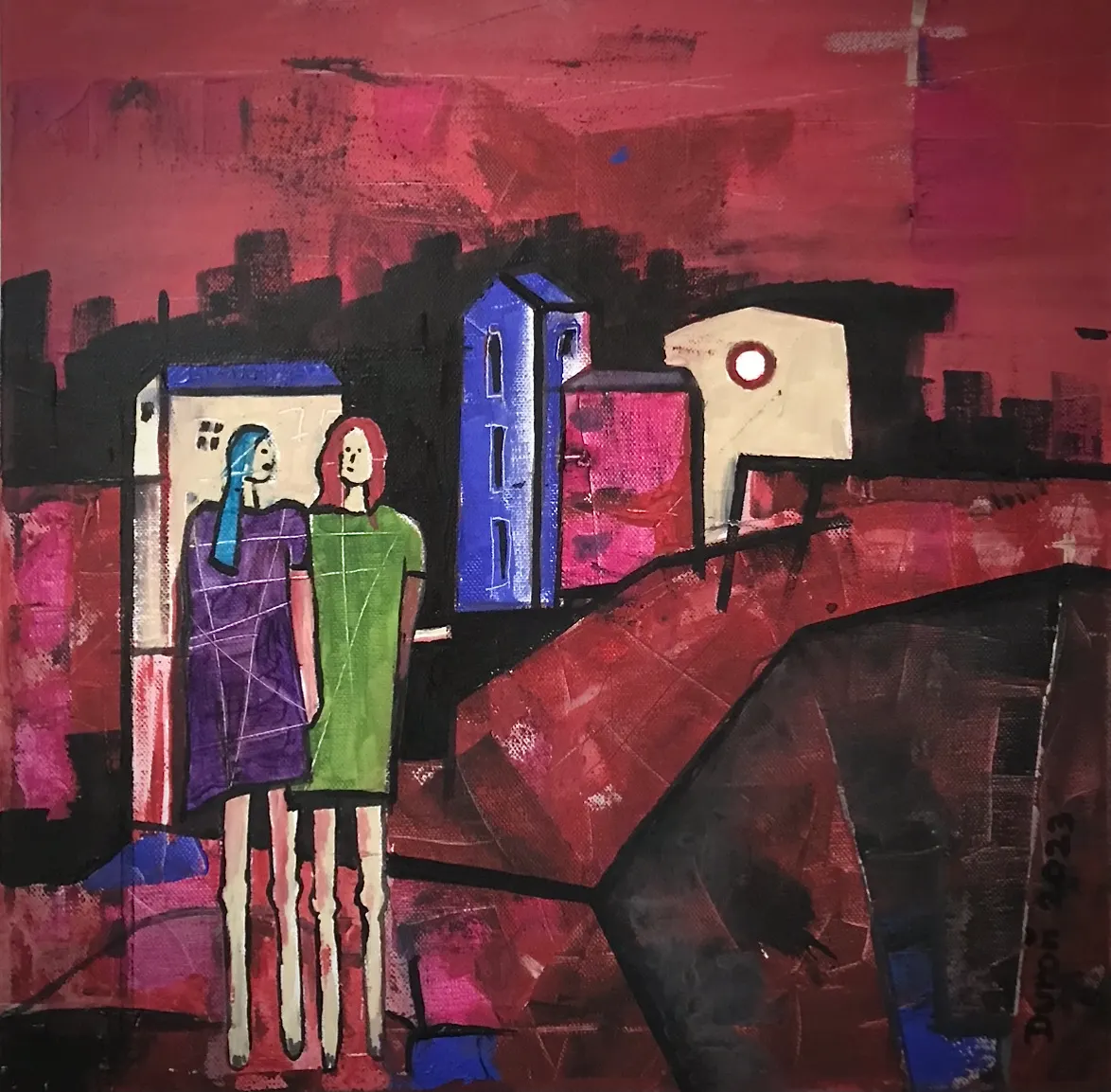 ROZHOVOR, Zdeněk Duroň — Acrylic, Expressionism, Canvas — 40 × 40 cm