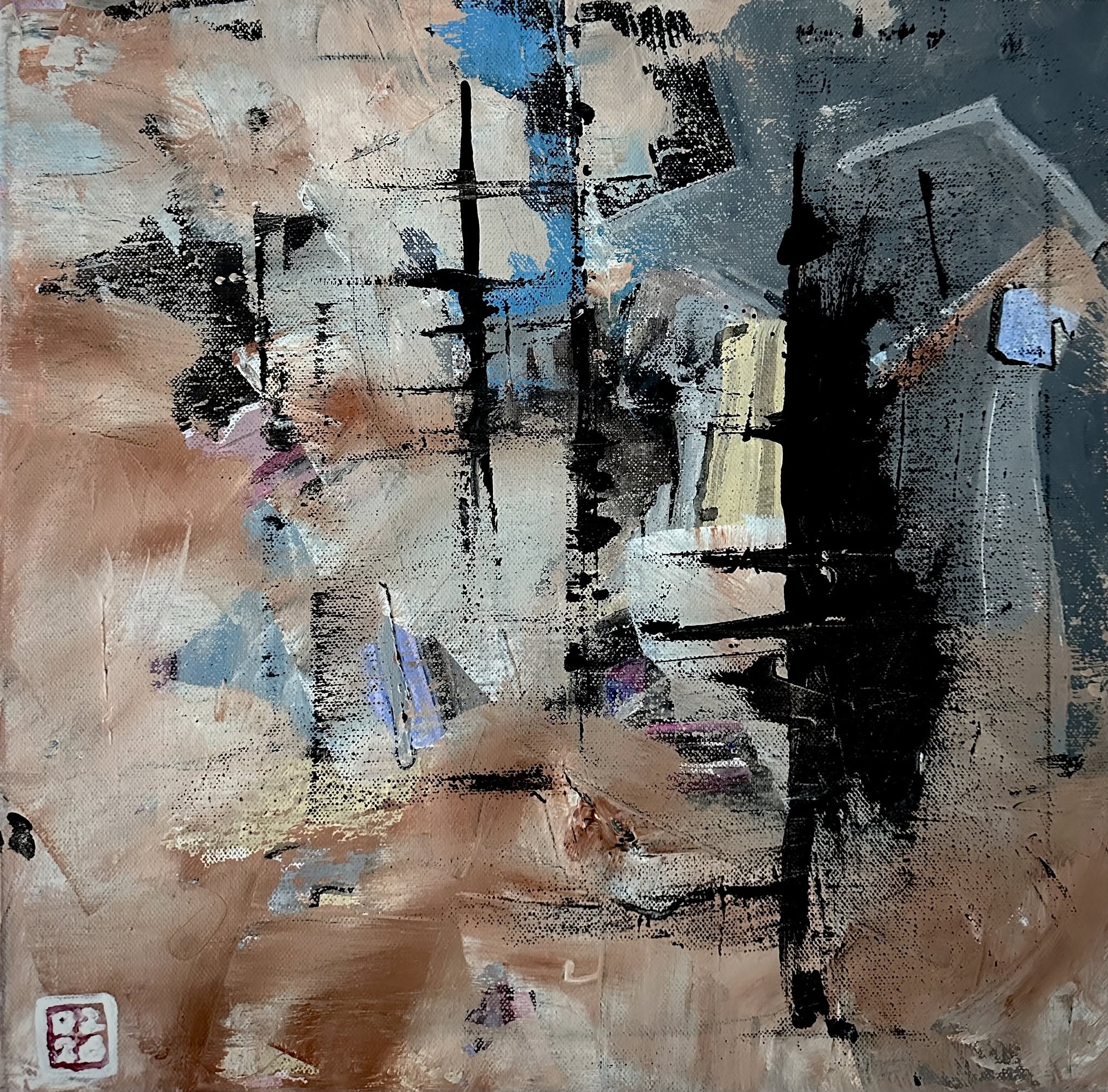 STROMY NA SkÁLE, Zdeněk Duroň — Acrylic, Expressionism, Canvas — 40 × 40 cm