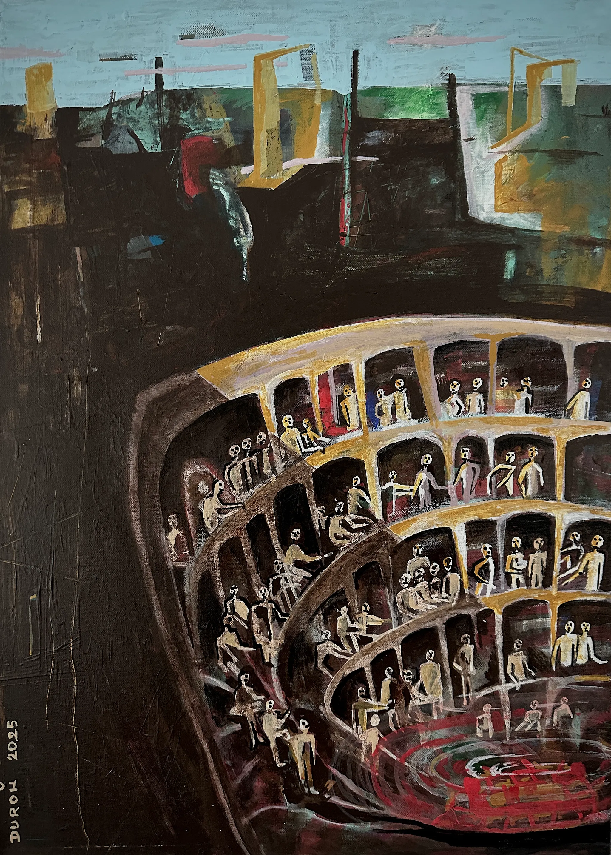Tajný sněm ...., Zdeněk Duroň — Acrylic, Expressionism, Canvas — 50 × 70 cm
