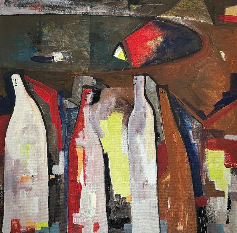 TŘÍDNÍ  SRAZ  LAHVÍ, Zdeněk Duroň — Plátno, 70 × 70 cm