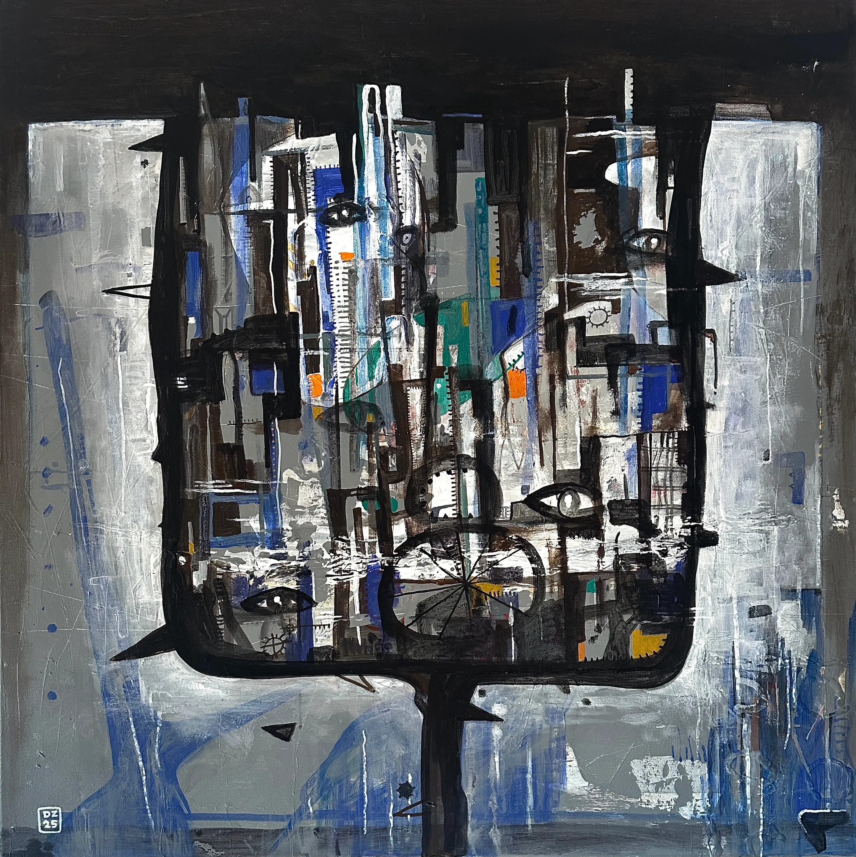 Vědomý pohár podvědomí, Zdeněk Duroň — Acrylic, Surrealism, Canvas — 100 × 100 cm