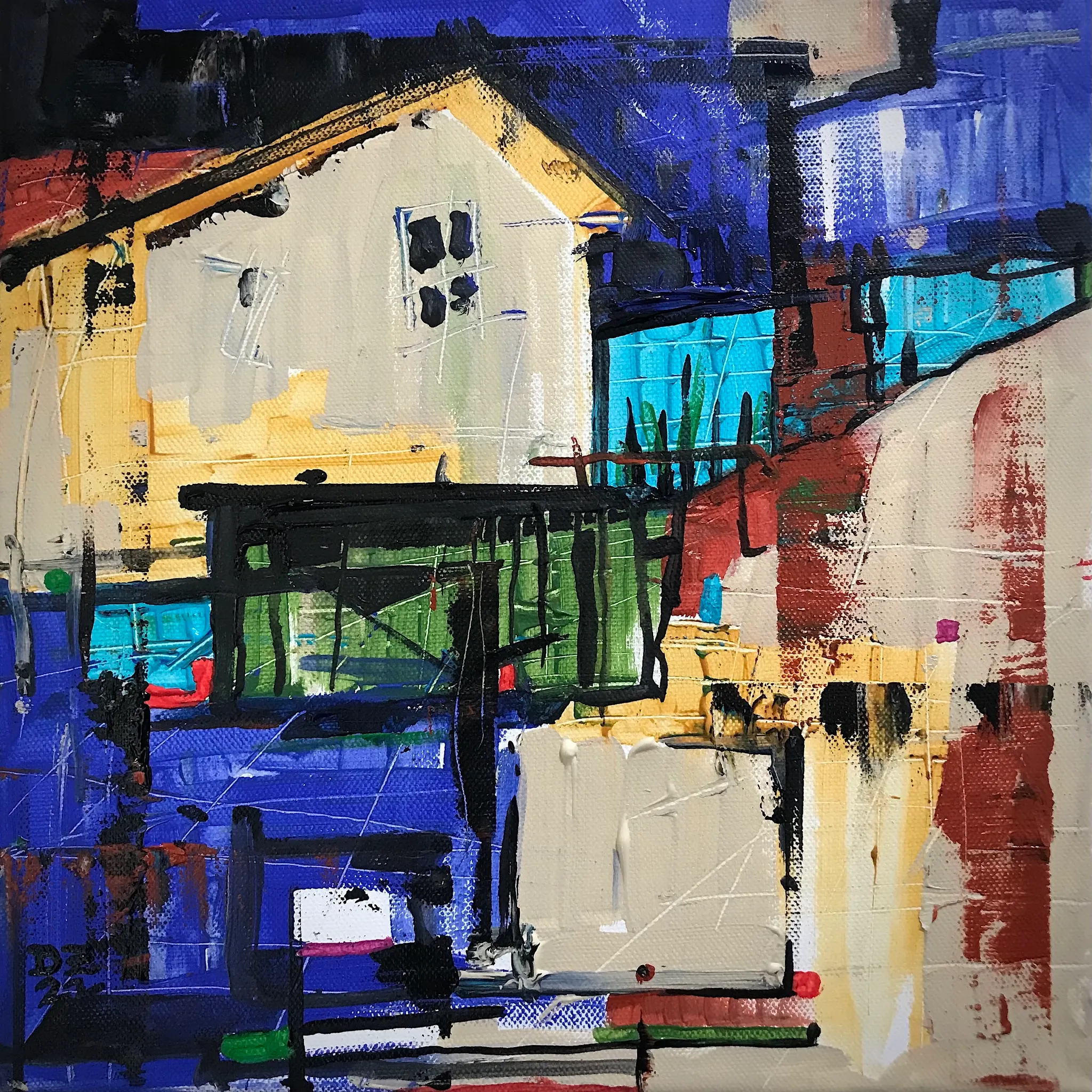 VESNICE NAŠE, Zdeněk Duroň — Acrylic, Expressionism, Canvas — 30 × 30 cm