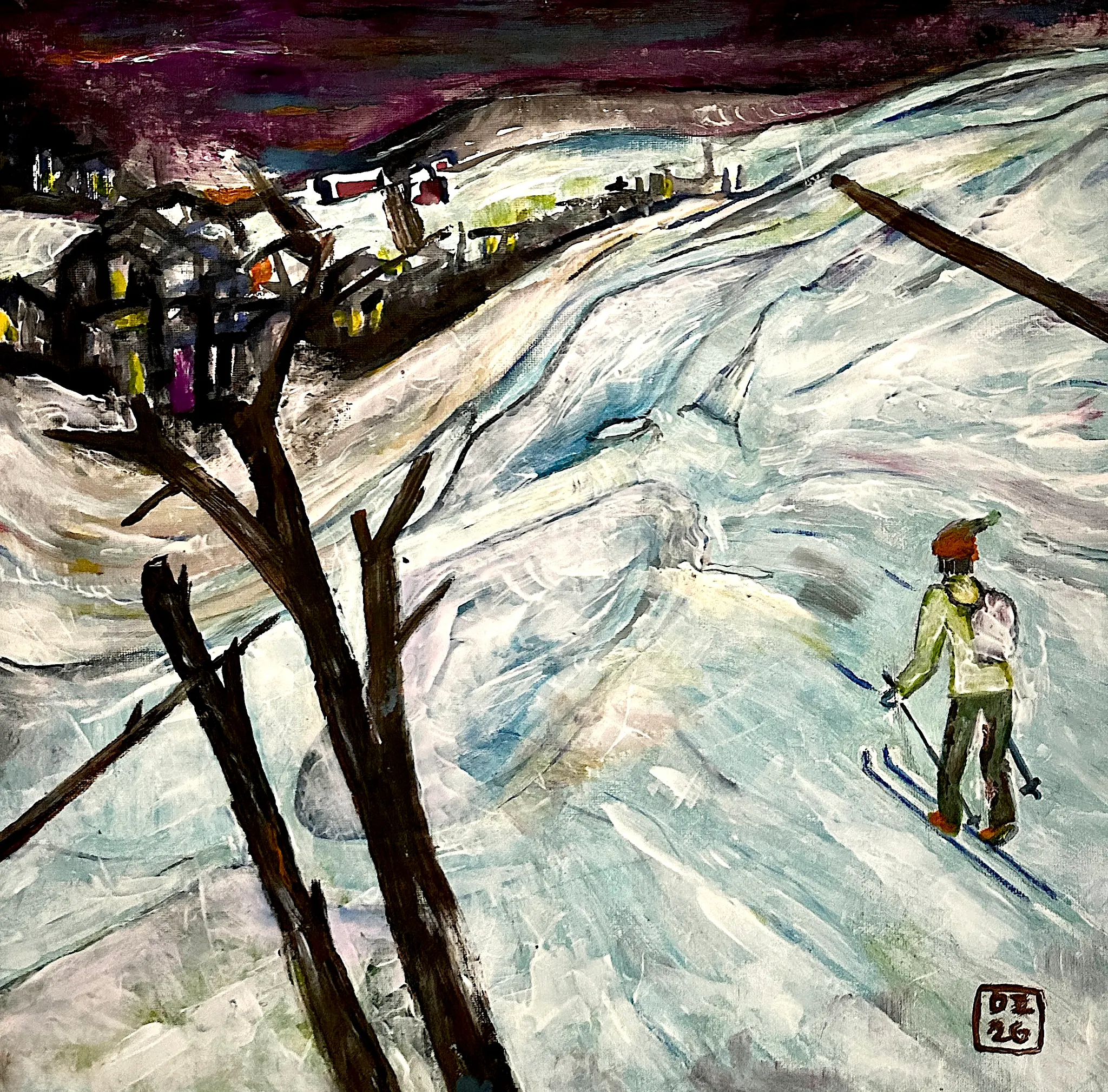 Zimní návraty, Zdeněk Duroň — Acrylic, Expressionism, Canvas — 40 × 40 cm