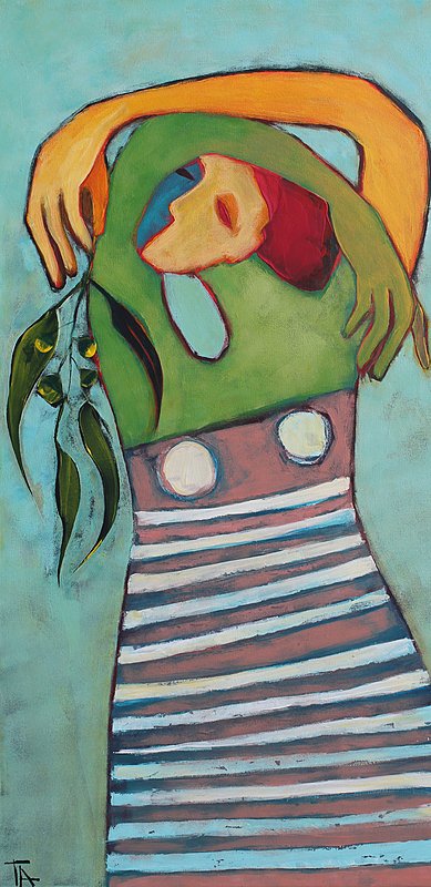 A woman picking eucalyptus.