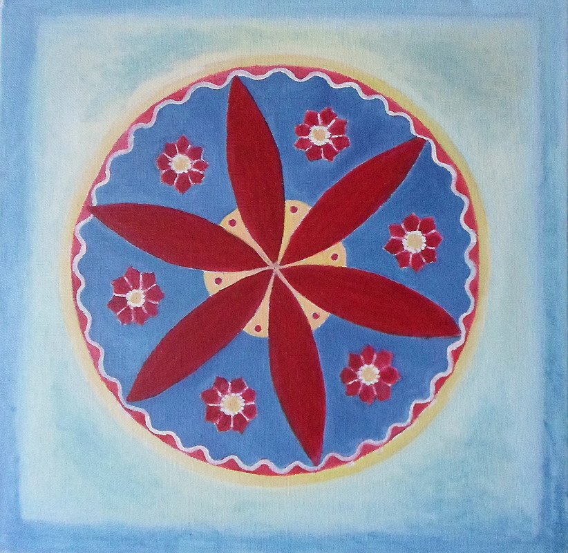 Mandala s červeným kvetom