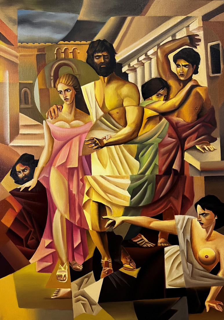 Antigone and Oedipus leave Thebes