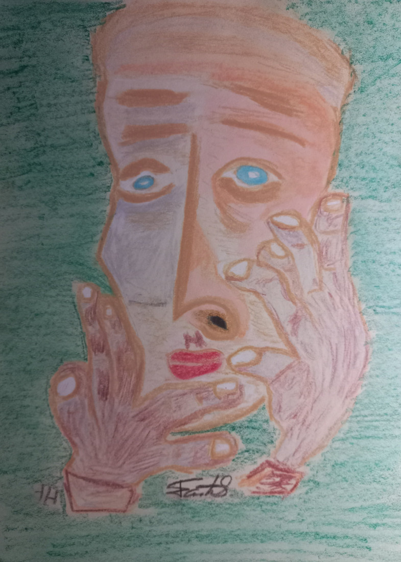 Muž který má hlavu v dlaních.