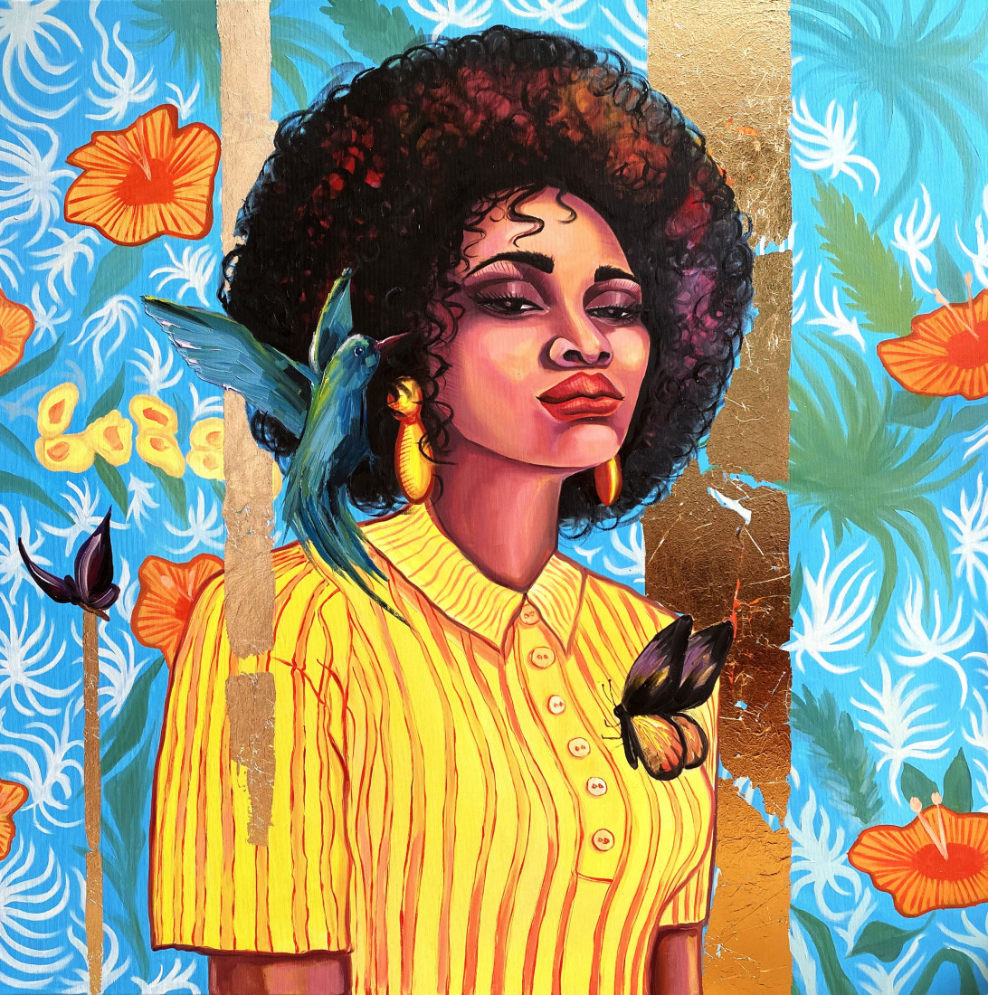 Women and hummingbird