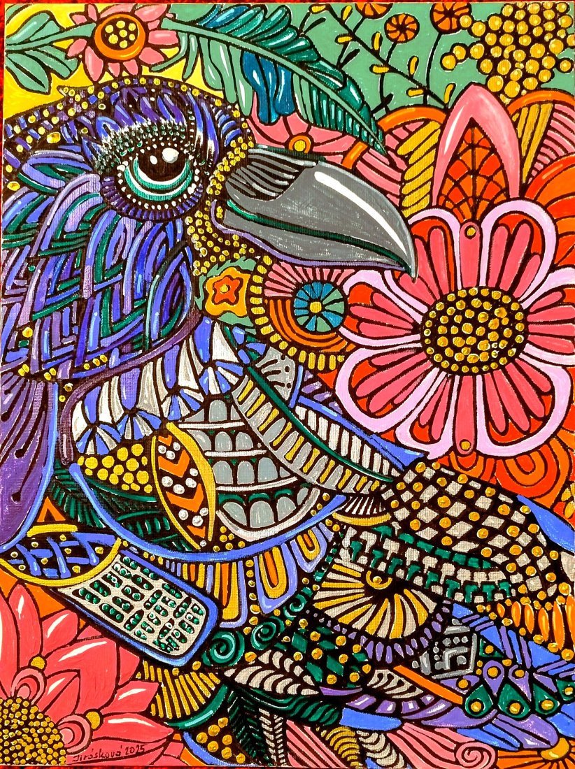 Havran Zentangle barevný