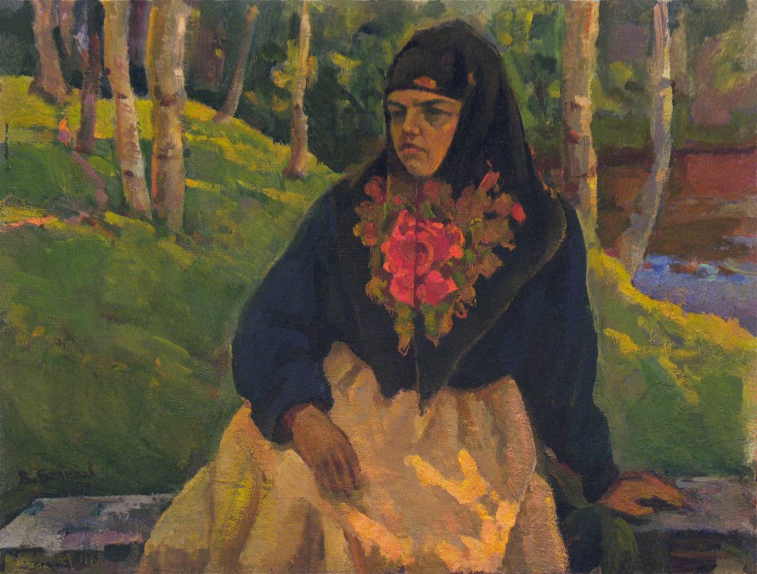Woman at the edge of the forest