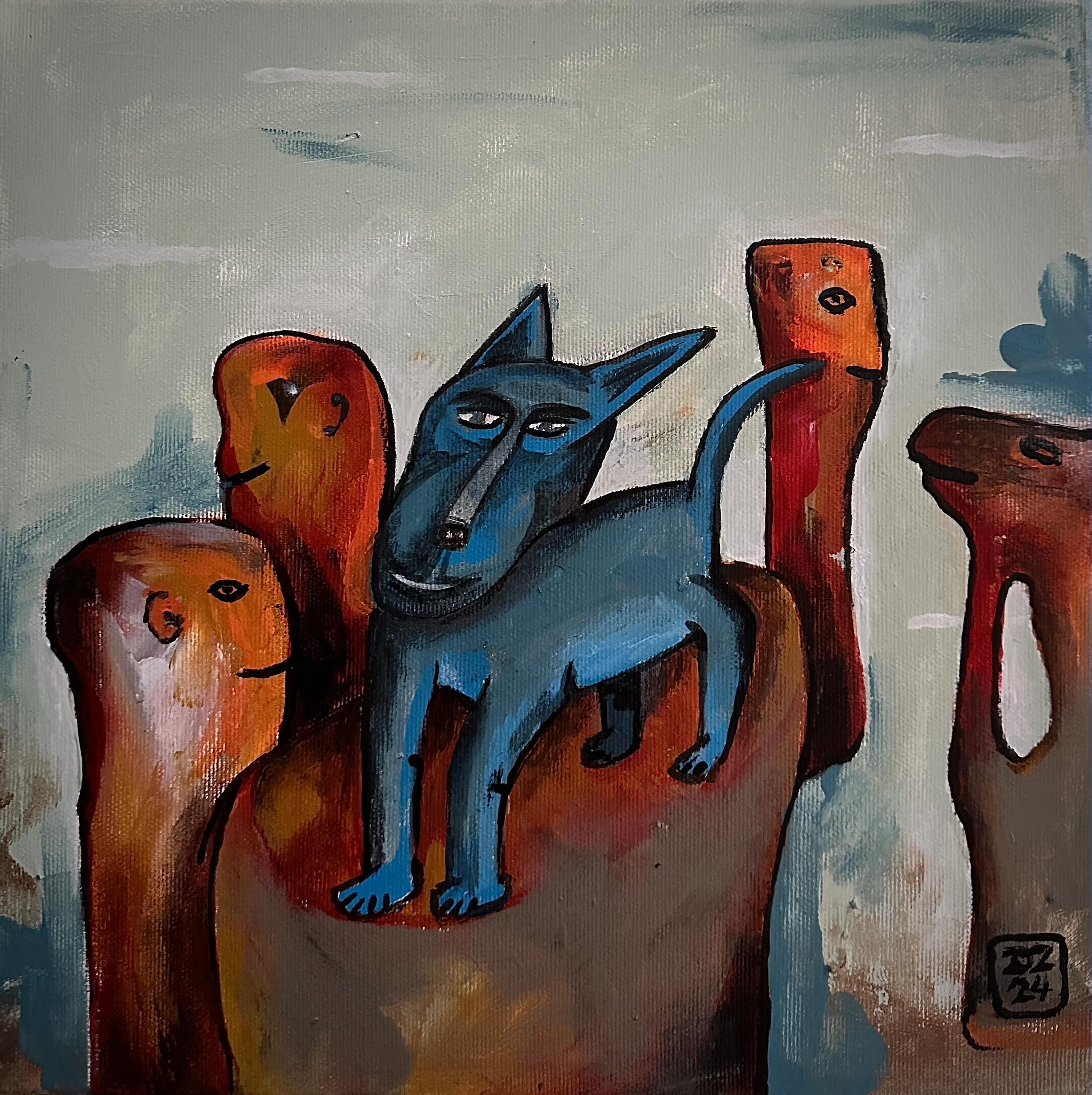 BLUE DOG IN ROCKS